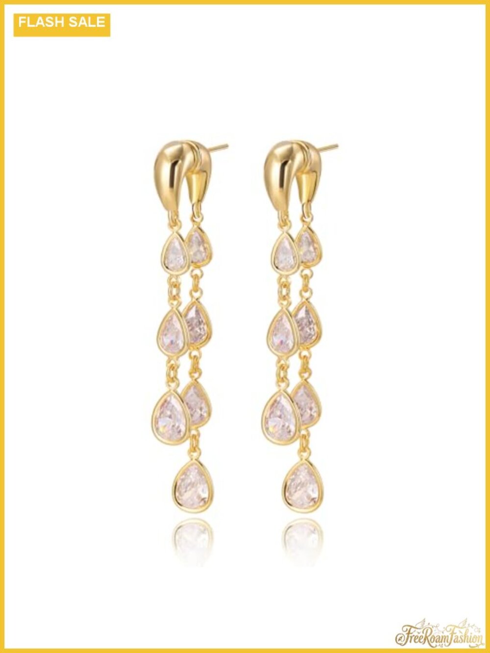 14K Gold Plated Leaf Dangle Earrings CZ Drop Women Statement Jewelry
